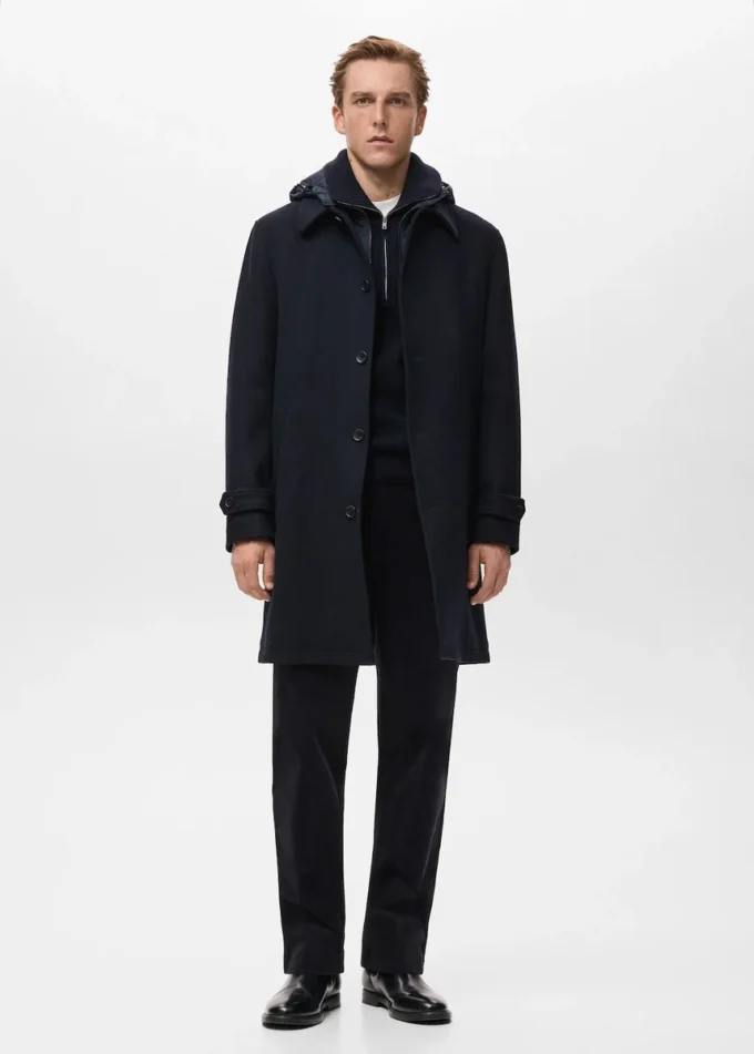 Cappotto in lana con cappuccio staccabile