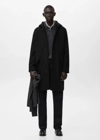 Cappotto in misto lana con cappuccio