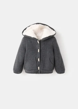 Cardigan con cappuccio in shearling