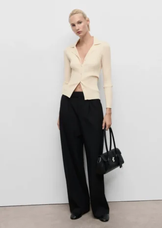 Cardigan con collo a revers a costine