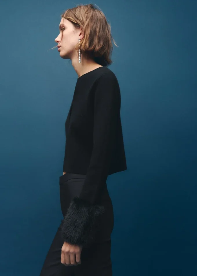 Cardigan con polsini in pelliccia sintetica Cardigan con polsini in pelliccia sintetica