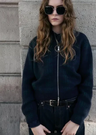 Cardigan con zip a quadri