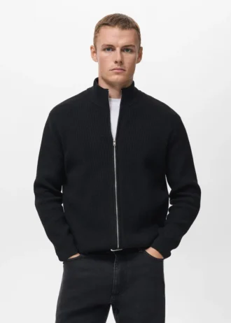 Cardigan in maglia a coste con zip