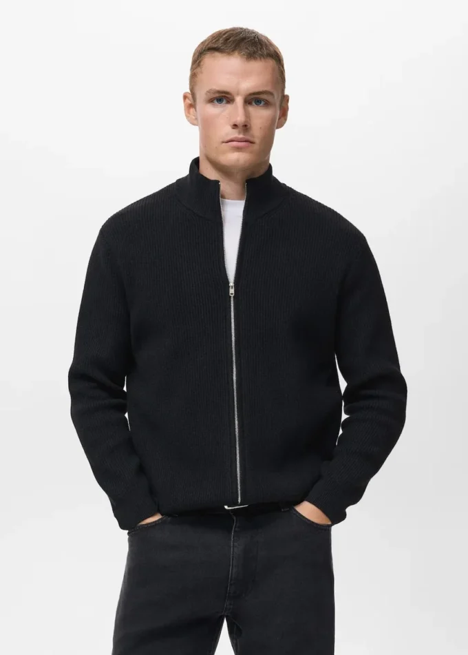 Cardigan in maglia a coste con zip Cardigan in maglia a coste con zip