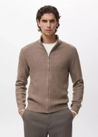 Cardigan in maglia a coste con zip