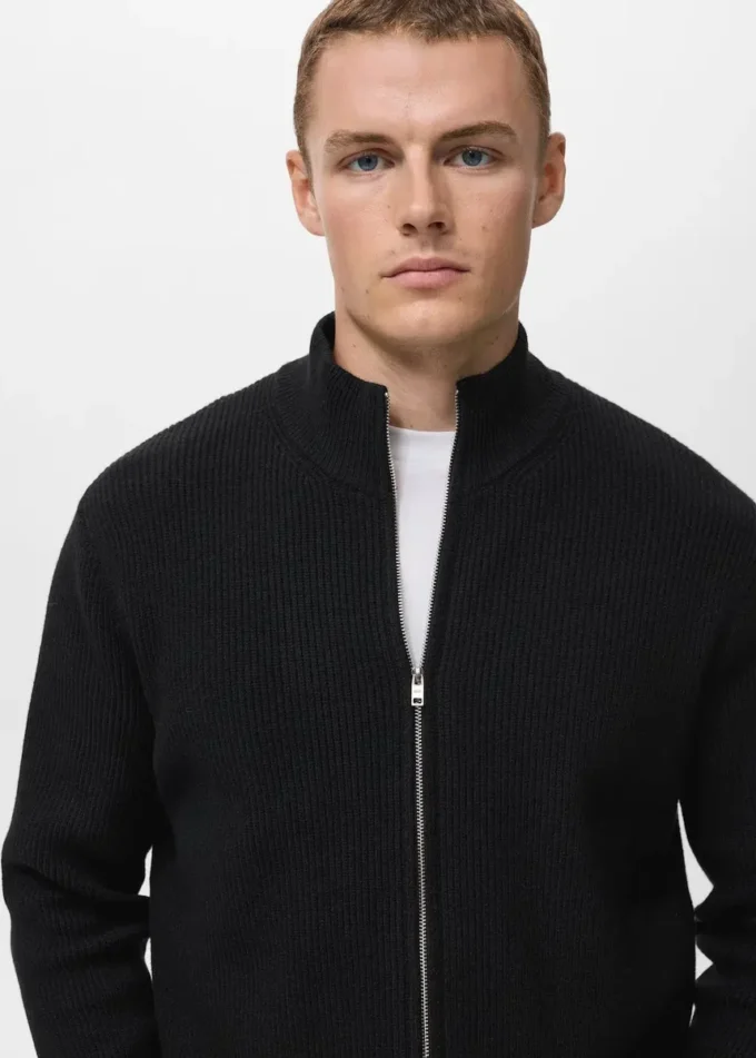 Cardigan in maglia a coste con zip Cardigan in maglia a coste con zip