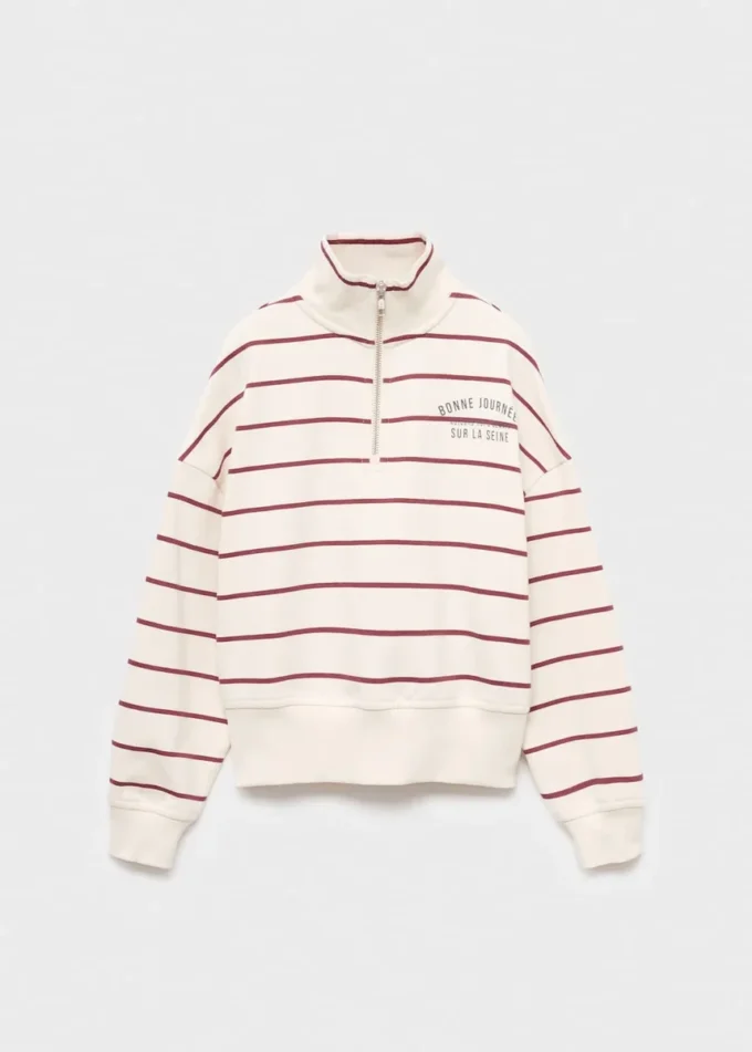 Felpa a righe con slogan stampato