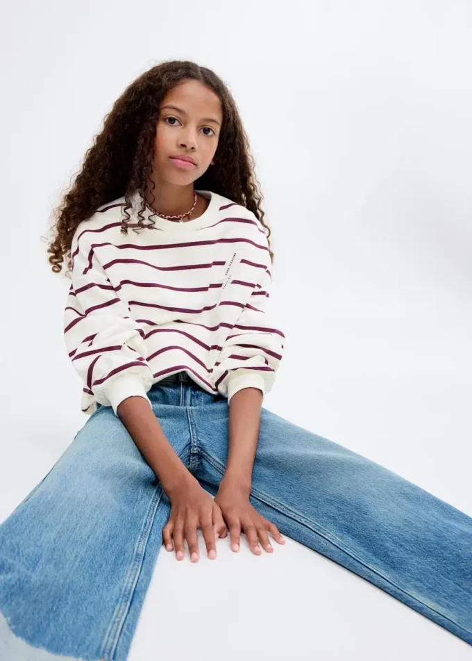 Felpa a righe ricamata