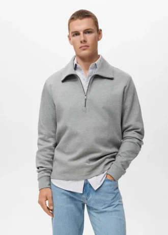 Felpa in cotone con collo con zip