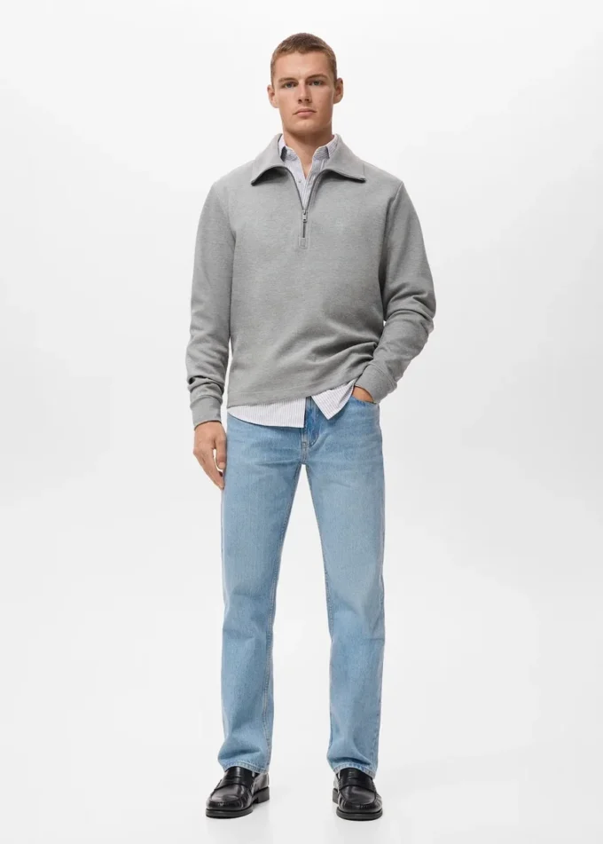 Felpa in cotone con collo con zip