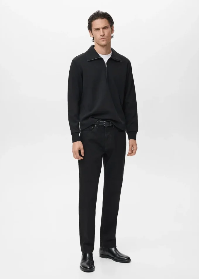 Felpa in cotone con collo con zip