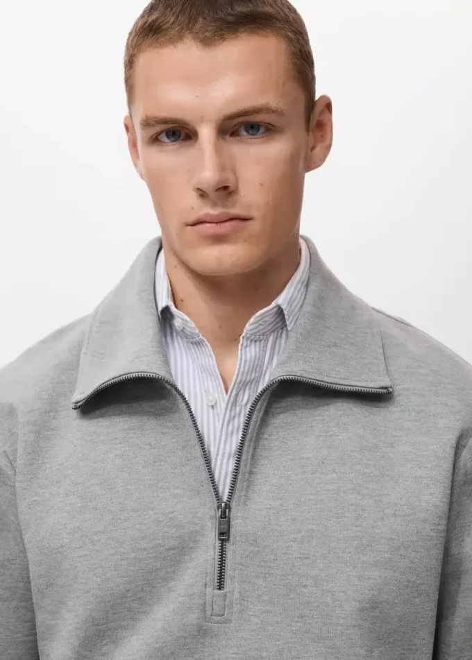 Felpa in cotone con collo con zip