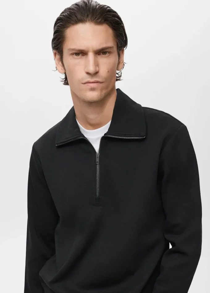 Felpa in cotone con collo con zip