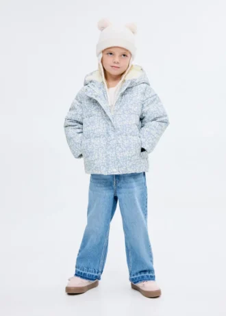 Giacca a vento con stampa floreale effetto pelliccia