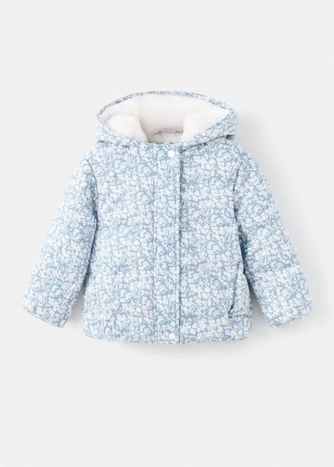 Giacca a vento con stampa floreale effetto pelliccia
