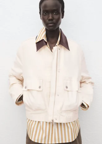 Giacca da lavoro in denim con collo a contrasto