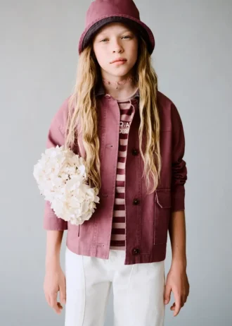 Giacca da lavoro in denim con collo a contrasto