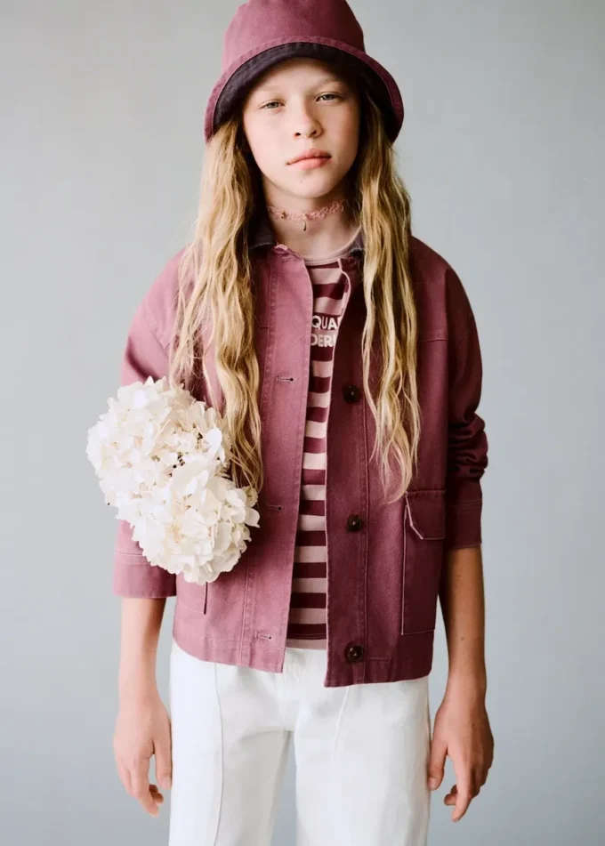 Giacca da lavoro in denim con collo a contrasto Giacca da lavoro in denim con collo a contrasto