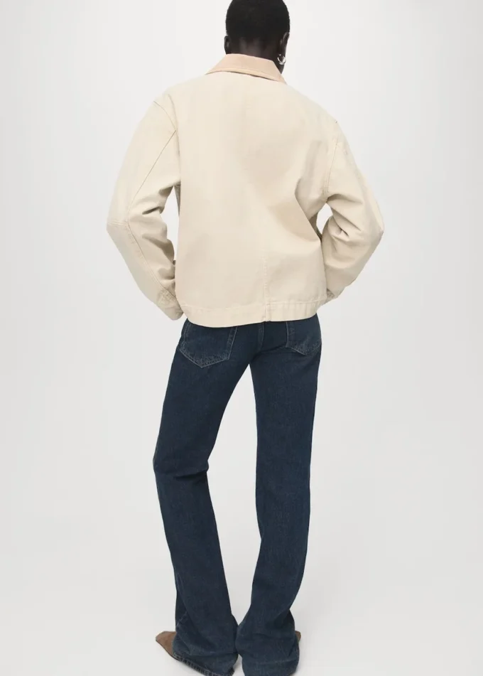 Giacca da lavoro in denim con collo a contrasto Giacca da lavoro in denim con collo a contrasto