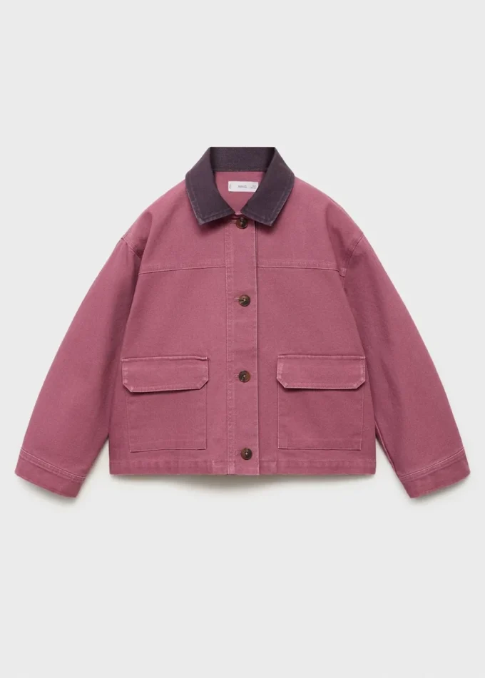 Giacca da lavoro in denim con collo a contrasto Giacca da lavoro in denim con collo a contrasto