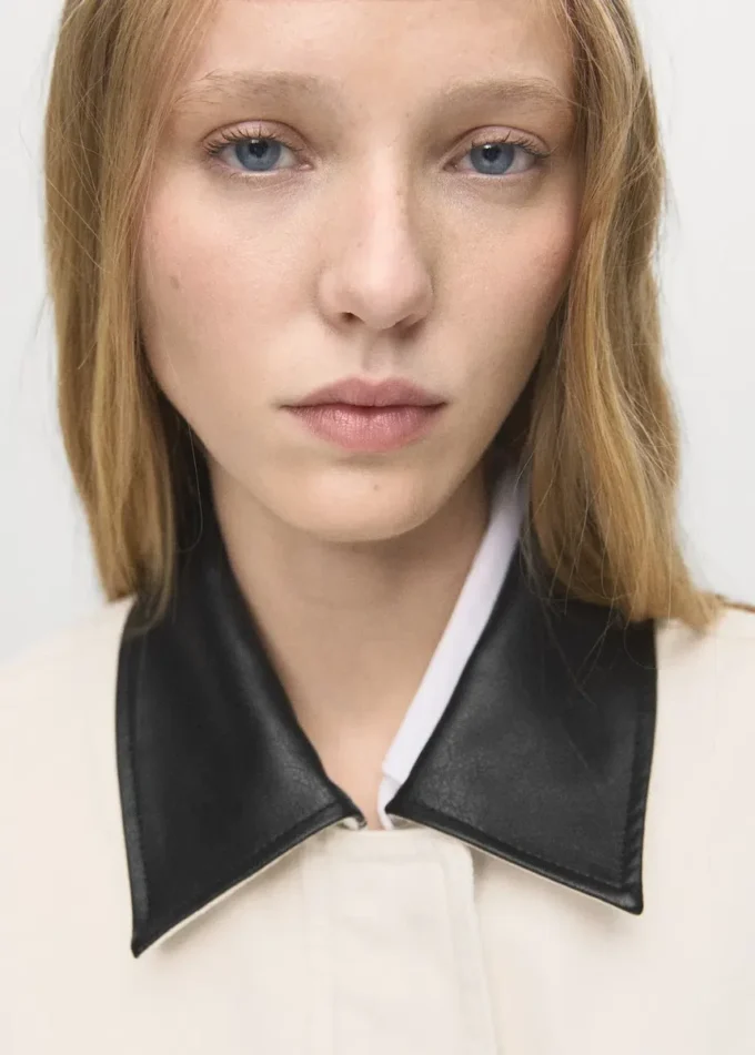 Giacca da lavoro in denim con collo a contrasto Giacca da lavoro in denim con collo a contrasto