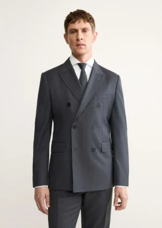 Giacca doppiopetto in flanella di lana 100% Giacca doppiopetto in flanella di lana 100%