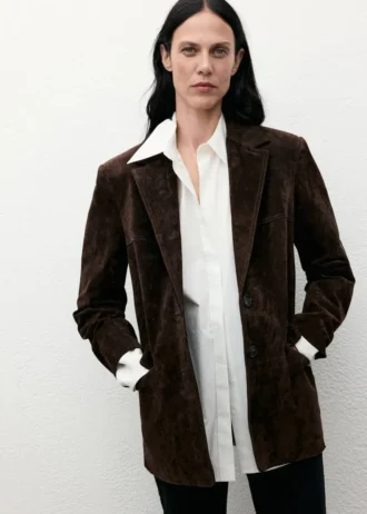 Giacca dritta in pelle scamosciata