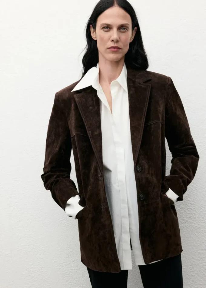 Giacca dritta in pelle scamosciata