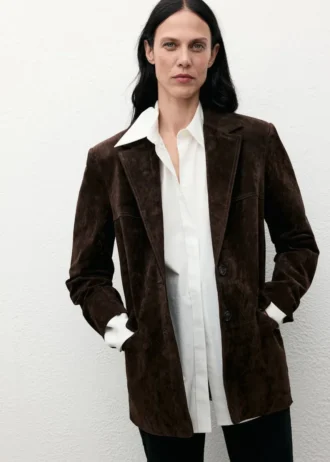 Giacca dritta in pelle scamosciata