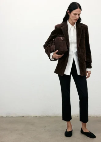 Giacca dritta in pelle scamosciata