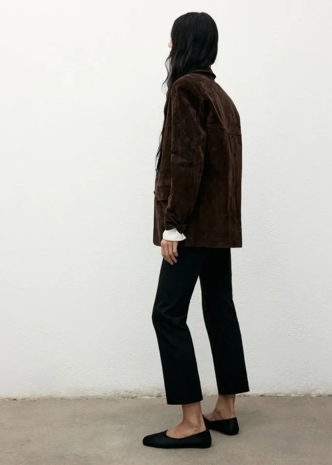 Giacca dritta in pelle scamosciata