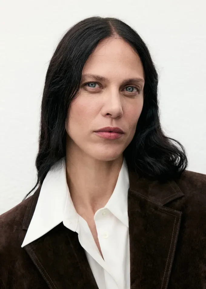 Giacca dritta in pelle scamosciata