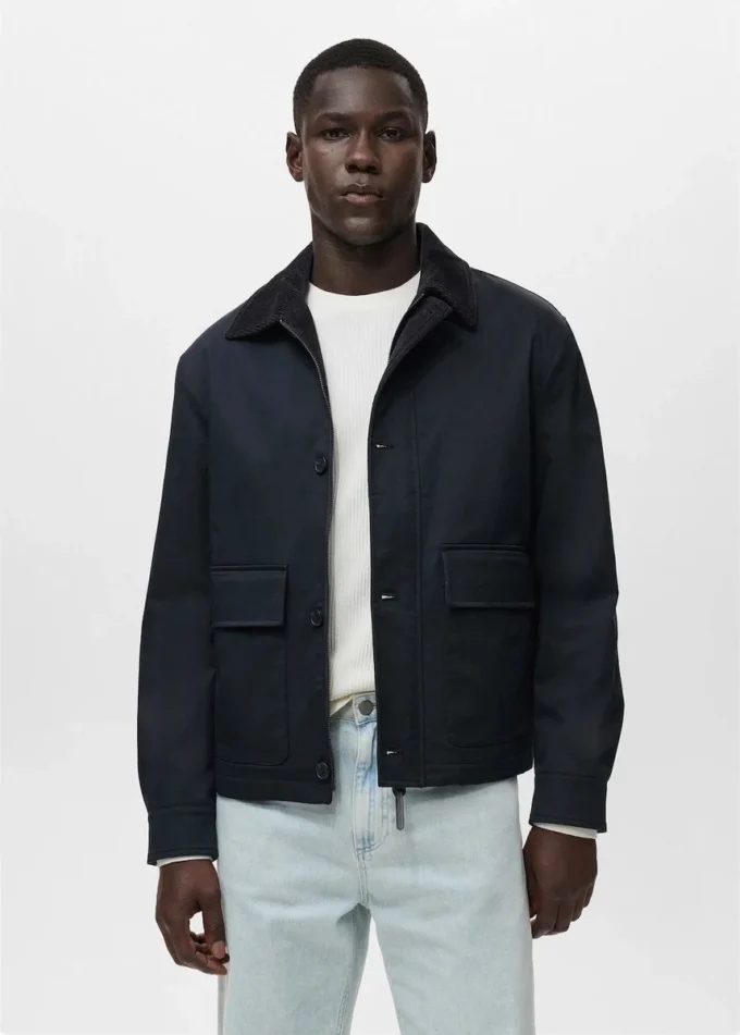 Giacca idrorepellente con collo in velluto a coste Giacca idrorepellente con collo in velluto a coste