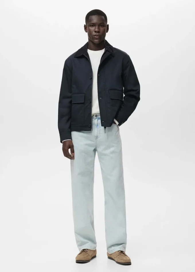 Giacca idrorepellente con collo in velluto a coste Giacca idrorepellente con collo in velluto a coste