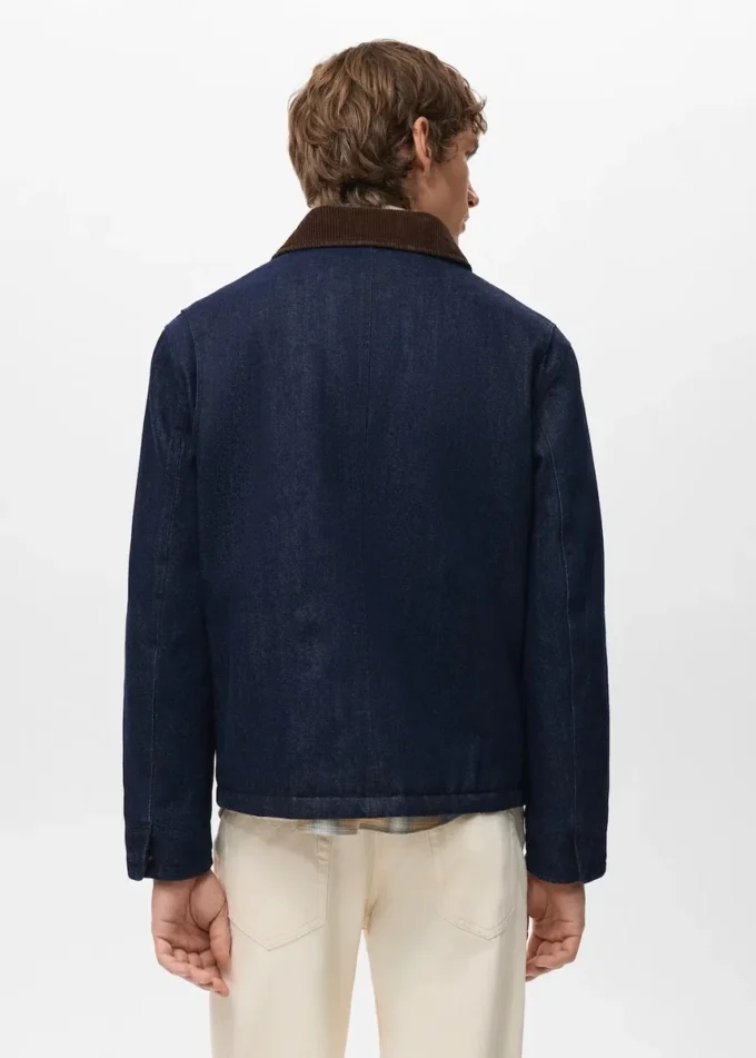 Giacca in denim trapuntato con collo in velluto a coste