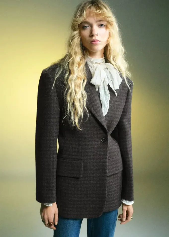 Giacca in lana con micro motivo pied-de-poule Giacca in lana con micro motivo pied-de-poule