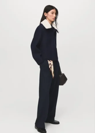 Giacca in misto lana con collo in misto shearling