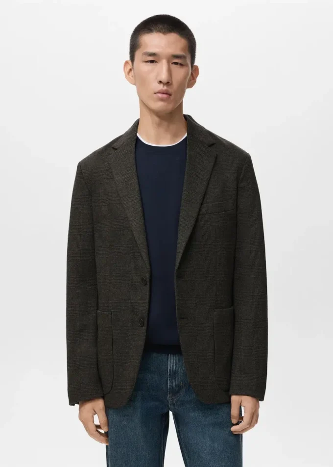 Giacca slim fit a microquadri Giacca slim fit a microquadri