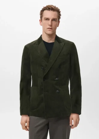 Giacca slim fit doppiopetto in velluto a coste Giacca slim fit doppiopetto in velluto a coste