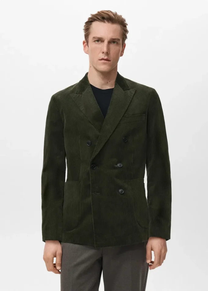 Giacca slim fit doppiopetto in velluto a coste Giacca slim fit doppiopetto in velluto a coste