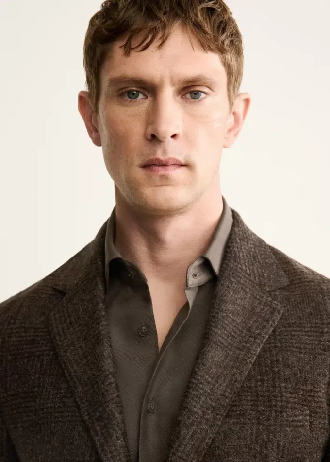 Giacca slim fit in misto lana con micro-motivo a quadri