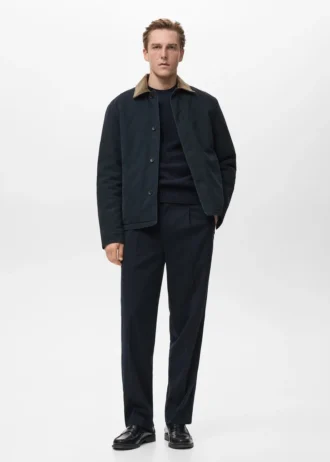 Giacca trapuntata con collo in velluto a coste Giacca trapuntata con collo in velluto a coste