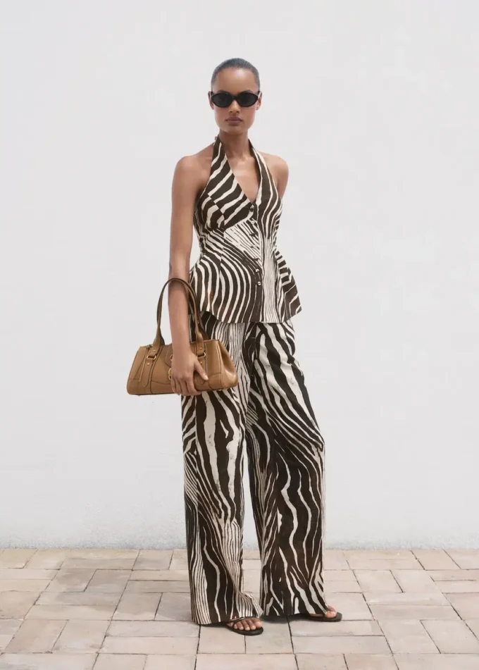 Gilet in lino con stampa zebrata