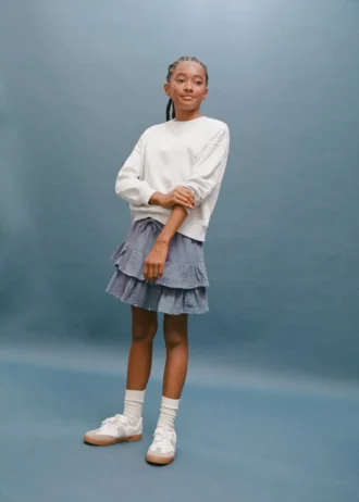 Gonna con volant e dettagli in paillettes