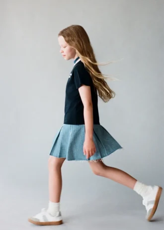 Gonna in denim a pieghe