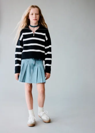 Gonna in denim a pieghe