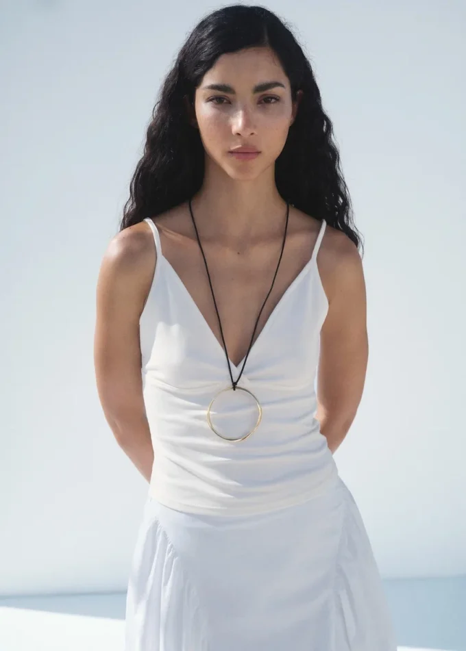 Gonna midi in cotone con pieghe Gonna midi in cotone con pieghe