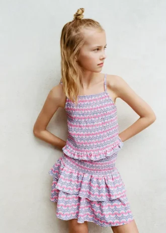 Top stampato con ruches