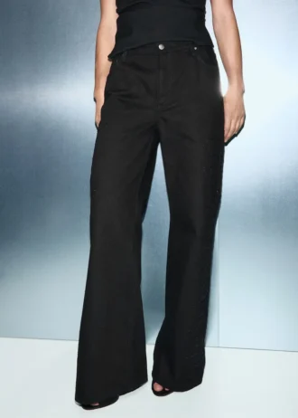 Jeans a gamba larga con strass