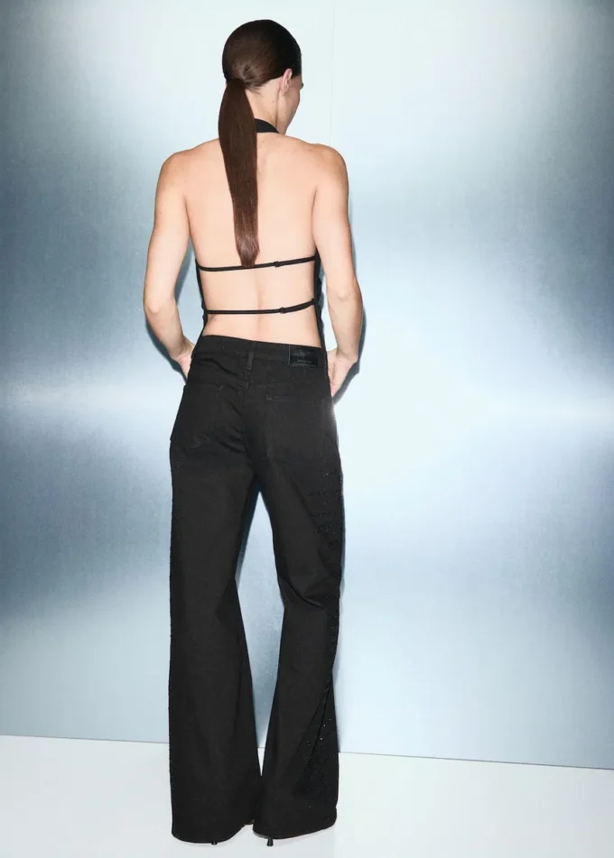 Jeans a gamba larga con strass